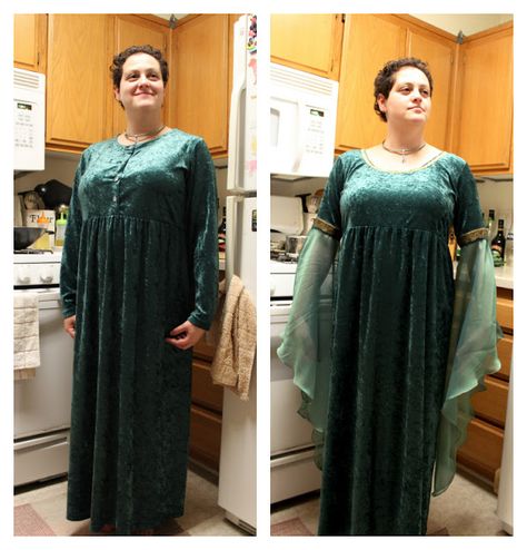 Elvish Gown, Medieval Vbs, Elven Gown, Medieval Costume Diy, Arwen Costume, Medieval Dress Diy, Midevil Dress, Dark Fairies, Kingdom Vbs