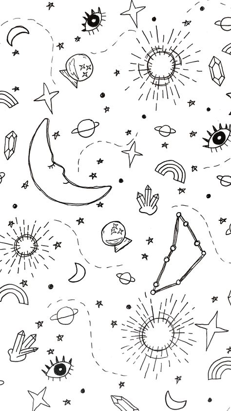 Space Black And White Drawing, B&w Drawings, Space Art Simple, Space Sketches Simple, Space Filler Doodles, Simple Space Drawings, Doodle Art Space, Space Aesthetic Drawing, Space Doodle Art