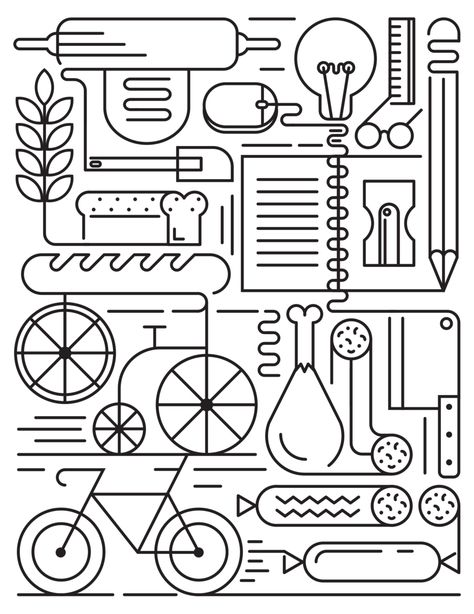 Mike Andersen on Behance Graphic Shapes Pattern, Doodle Characters, The Industrial Revolution, Outline Illustration, Environmental Graphic Design, Human Hands, Line Art Design, Origami Crafts Diy, Industrial Revolution