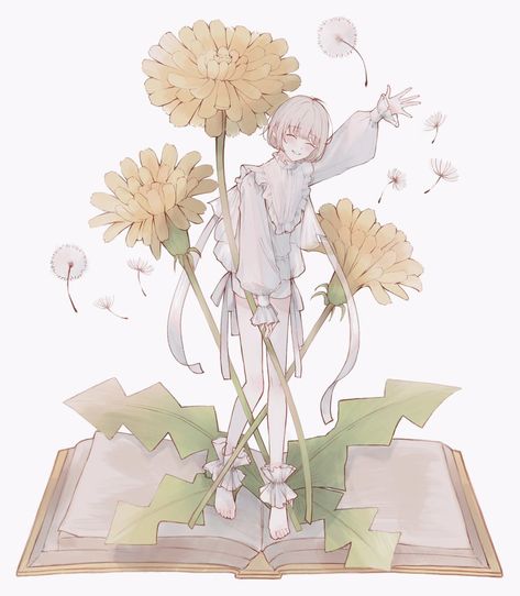 Dandelion Drawing, Flower Boys, Green Art, Beautiful Drawings, Cute Art Styles, Gorgeous Art, Pretty Art, Cute Anime Character, Aesthetic Art