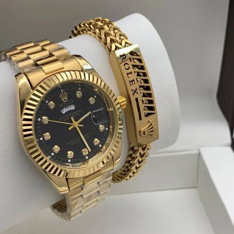 MEN 2 SET ROLEX WATCH AND BRACELET 😎😊 330 Cedis... The product comes in a box 🇬🇭😎 Rolex Watch, Rolex Presidential Gold Men, Brown Rolex Watch, Gold Rolex Day Date, Rolex Watch Box, 28mm Rolex Watch, Hublot Watches, Rolex Watches For Men, Rolex Men