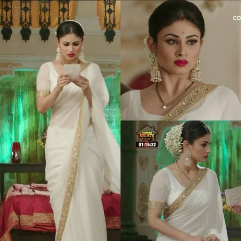 Mouni Roy Mouni Roy Dresses, Indian Sari Dress, Mouni Roy, Modern Saree, Sari Dress, White Saree, Red Tops, Saree Designs Party Wear, Wear Red