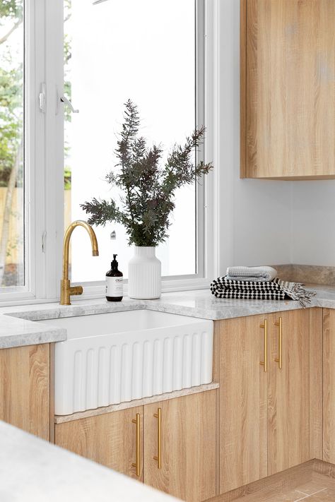 Fluted Farmhouse Sink, Farm Style Sink Kitchen, Large Laundry Sink, Farmhouse Laundry Sink, Farmhouse Sink Laundry, Modern Farmhouse Kitchen Sink, Farm Kitchen Sink, Timber Cabinetry, Kitchen Sink Farmhouse