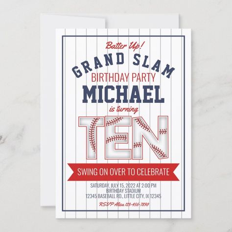 10th Baseball Birthday Invitation  Zazzle Baseball Party Invitations, Baseball Birthday Party Invitations, Baseball Birthday Invitations, Baseball Invitations, 10th Birthday Invitation, Baseball Theme Birthday, Baseball First Birthday, Baseball Birthday Party, Baseball Party