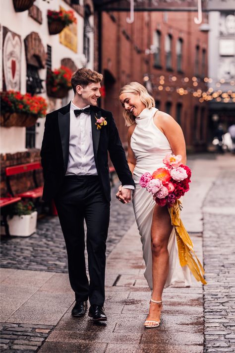 Colourful wedding photos at Belfast city elopement down Umbrella Street. Umbrella Street, Belfast City, Elopement Styling, Wedding Photography Styles, City Hall Wedding, Wedding Prices, Documentary Photographers, Belfast, Elopement Inspiration