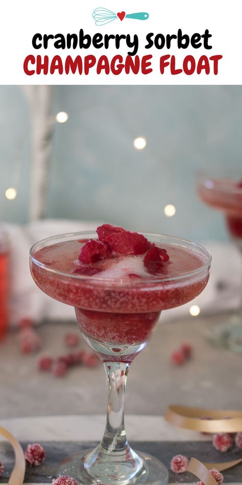 Looking for a fun cocktail to impress your guests this holiday season? This cranberry froze champagne float is absolutely delicious! Make an easy cranberry sorbet to add to a cocktail glass, topped off with prosecco or champagne. It's delicious! Sorbet Champagne Cocktail, Cranberry Sorbet, Sorbet Champagne, Cranberry Champagne Cocktail, Vodka Cranberry Cocktail, Champagne Float, Champagne Sorbet, Peppermint Vodka, Easy Mocktails