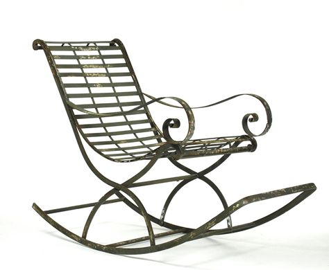 Iron Rocking Chair, Vintage Metal Chairs, Metal Rocking Chair, Antique Rocking Chairs, Eclectic Chairs, Iron Bench, Rustic Chair, Iron Chair, Iron Furniture