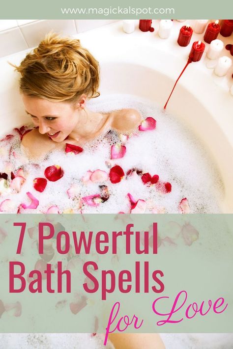 In this article, we'll take a look at 7 Powerful Bath Spells for Love for different situations.  We'll also show you how to make your own bath ritual. Beauty Bath Spell, Love Bath Spell, Goddess Bath Ritual, Bath Rituals Witch, Chants And Spells, Chant Spells, Love Bath Ritual, Bath Spells, Wicca Books