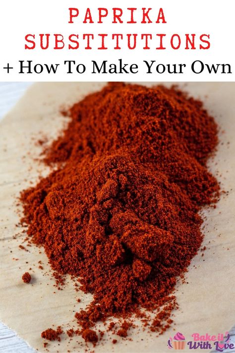 Measured paprika on parchment paper with text header block for paprika substitute + homemade recipe. Paprika Substitute, Cooking Spices, Creole Spice, Breaded Chicken Recipes, Paprika Pepper, Smoked Jalapeno, Cooking Substitutions, Hot Spices, Dried Peppers