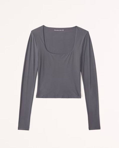 Women's Soft Matte Seamless Long-Sleeve Squareneck Top | Women's Tops | Abercrombie.com Matte Fabric, American Clothing, Really Cute Outfits, Women's Tops, American Apparel, Abercrombie Fitch, Dark Grey, Long Sleeve Tops, Cute Outfits