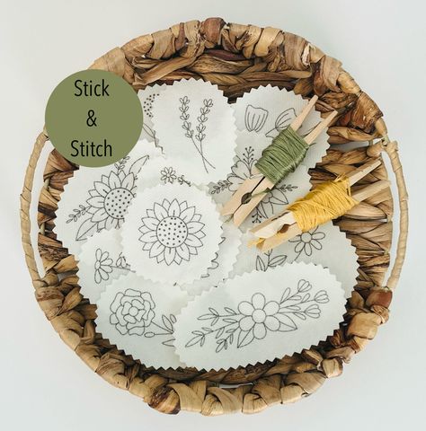 Wildflower Stick and Stitch embroidery pattern | 12 designs | peel and stick embroidery paper | pattern transfer patch Hand Drawn Design, Hoop Art, Stitch Design, Embroidery Thread, Pattern Paper, Embroidery Stitches, Embroidery Patterns, Stitch Patterns, Wild Flowers