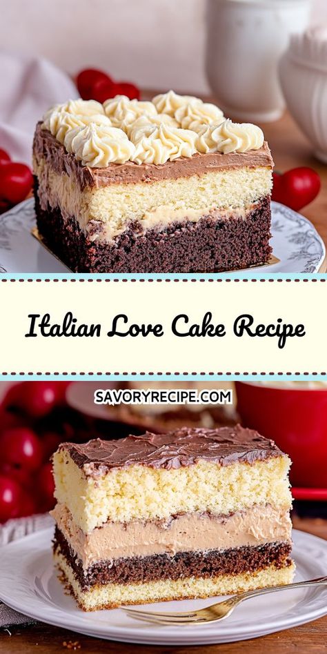 Indulge in the heavenly layers of our Italian Love Cake Recipe! This delightful dessert combines rich chocolate and creamy vanilla flavors, creating the perfect ending to any meal. Impress your family and friends with this stunning treat that’s sure to make hearts flutter. Perfect for special occasions! Italian Love Cake, Love Cake Recipe, Pudding Frosting, Italian Love, Savory Recipe, Creamy Pudding, Poke Cakes, Easy Italian, Dessert Salads