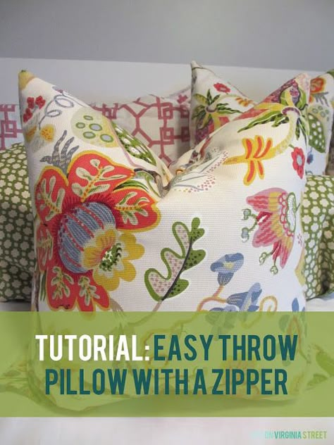 Easy Throw Pillow With a Zipper Tutorial Easy Pillowcase, Easy Throw Pillows, Sew Pillows, Serger Projects, Do It Yourself Decoration, Diy Throw Pillows, Zipper Tutorial, Beginners Sewing, Life On Virginia Street