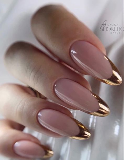 Copper Nails Designs, Almond Nail Ideas, Gold Gel Nails, Manicure Nail Designs, Work Nails, Gold Nail, Crazy Nails, Almond Nail, Pink Acrylic Nails