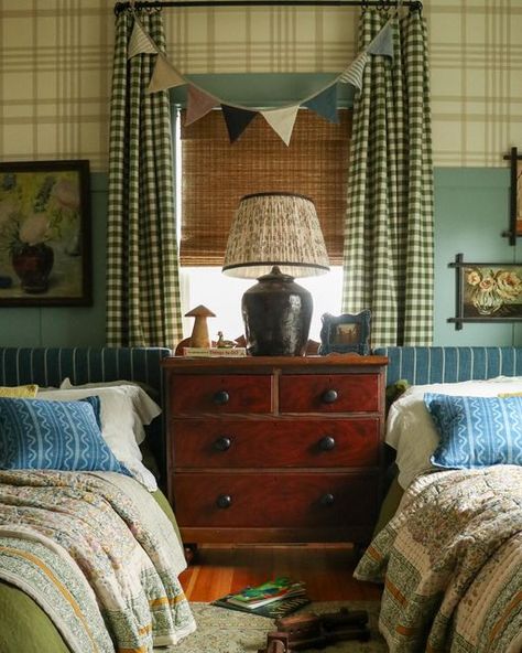 Boys Cottage Bedroom, Blue And Green Boys Bedroom, Cottage Boys Room, Boys Rustic Bedroom Ideas, Camp Bedroom, Boy Bed, Country Kids Bedroom, Scottish Themed Bedroom, Boys Nature Bedroom