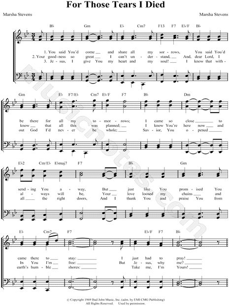 Print and download choral sheet music for For Those Tears I Died by Bill Gaither arranged for Piano/Vocal/Chords in Bb Major (transposable). Gaither Gospel, Bill Gaither, Gospel Song Lyrics, Gaither Vocal Band, Hymn Music, Vocal Chords, Church Songs, Southern Gospel Music, Bible Songs