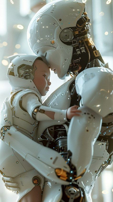 Prompt 👉Robot holding android baby, cgsociety winner, perfect android family, fractal automaton, white robot, regenerative biplane, all in circuits, android woman, robotic beautiful faces, metal robots, best ai image, lots of detail, white metal glitter, super detailed movie shot 👉 if Like, please Follow and Share AI Graphics Studio 👇Contact on WhatsAPP: http://tiny.cc/aigraphicsstudio #aigraphicsstudio #AI #DigitalMarketing #digitalartist #digitalart #digital #creativephotography #designin... Night Cafe, Iphone Wallpaper Photography, Metal Robot, Kids Inspo, Draw Together, Wallpaper Photography, Robot Illustration, Movie Shots, Future Technology