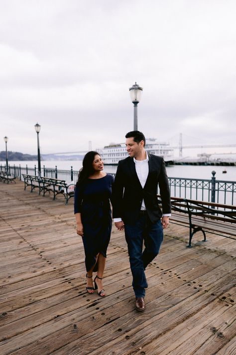 Pier Engagement Photos, San Francisco Pier, Bay Area Engagement Photos, Outfit Engagement, Bay Bridge San Francisco, San Francisco Engagement Photos, Places In San Francisco, San Francisco Engagement, Fun Engagement Photos