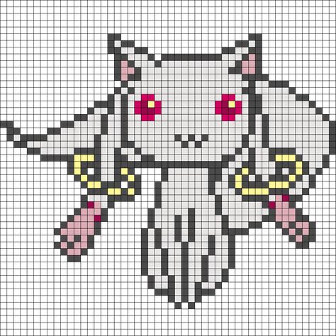 Madoka Pixel Art, Madoka Magica Perler Beads, Madoka Magica Pixel Art, Kyubey Madoka, Easy Pixel Art, Pattern Maker, Cool Pixel Art, Pixel Art Grid, Kandi Patterns