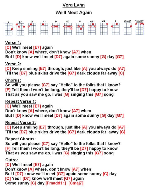 Well Meet Again, Ukulele Chords Easy, Chords Ukulele, Ukelele Chords Ukulele Songs, Writing Songs Inspiration, We'll Meet Again, Easy Ukulele Songs, Vera Lynn, Ukulele Chords Songs