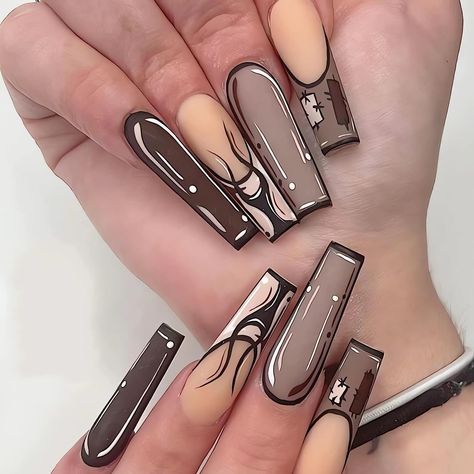 Brown Nails Design, Ballet Nails, Long Press On Nails, Coffin Press On Nails, Fake Nails With Glue, Coffin Nails Long, Fall Nail Art, Fall Nail Colors, Brown Nails