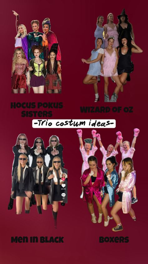 If you’re having trouble finding a Halloween costume, maybe this will help!! Creative Trio Halloween Costumes, Easy Trio Halloween Costumes, Halloween Trio Costumes, Halloween Trio Costume Ideas, Survivor Costume, Cute Trio Halloween Costumes, Halloween Costumes For Trios, Trio Costume Ideas, Fun Halloween Outfits