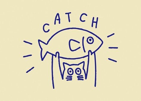 Fish Posters, Cat Doodles, Coffee Shop Logo, Cat Doodle, Cute Doodle Art, Mini Drawings, Cat Illustration, Shop Logo, Doodle Drawings