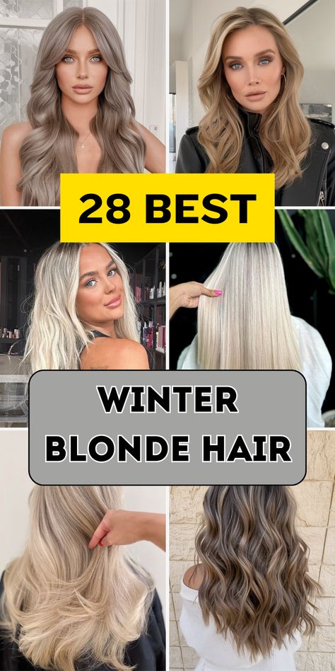 Discover 28 winter blonde hair ideas for 2024, featuring a range of styles from short to medium shoulder-length cuts. Whether you're inspired by aespa’s 2025 look or the latest balayage trends, these color ideas bring cool and bright tones into your winter style. From dark roots to money piece highlights, this collection includes low lights and ombré techniques perfect for short hair or long hair. T Dyed Light Blonde Hair, Icy Blonde Winter Hair, Mom Hair Color Ideas Blonde, Blond Hair Fall 2024, Winter Blonde Curly Hair, Medium Long Hair Blonde, Best Fall Blonde Hair Color, Bright Blonde Long Hair, Winter Blonde Long Hair