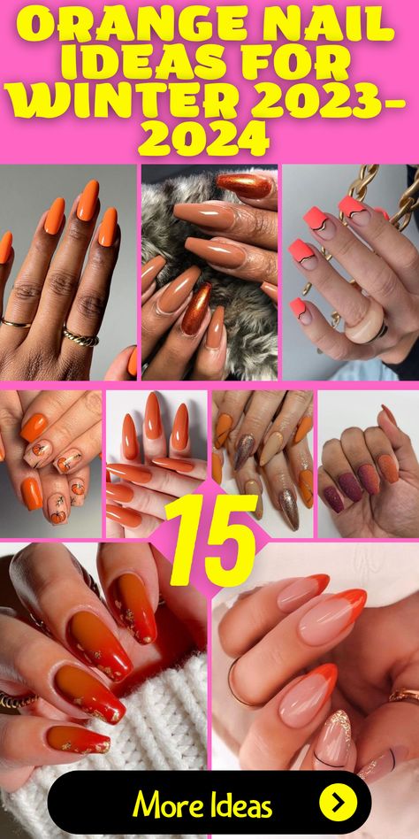 15 Vibrant Orange Nail Ideas for Winter 2023-2024 Orange Winter Nails, Orange Nails 2023, Pink And Orange Nail Ideas, Nail Ideas For Winter, Orange Nail Ideas, Long Oval Nails, Red Orange Nails, Long Almond Nails, Fruit Nail Art