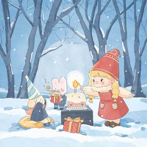 Winter Illust, Christmas Cute Art, Storybook Art, Snow Art, Kawaii Christmas, Winter Illustration, Christmas Phone Wallpaper, Cute Kawaii Drawings, Album Cover Art