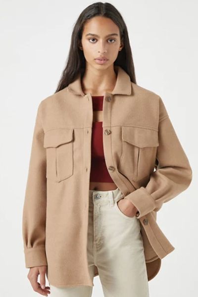 20 Shackets You Can Buy Now and Wear All Year | The Everygirl Shacket Outfit, Cute Coats, Leather Shirt, Pull & Bear, Sweaters And Leggings, Autumn Fashion Women, Brown Fashion, Oversized Shirt, Piece Of Clothing