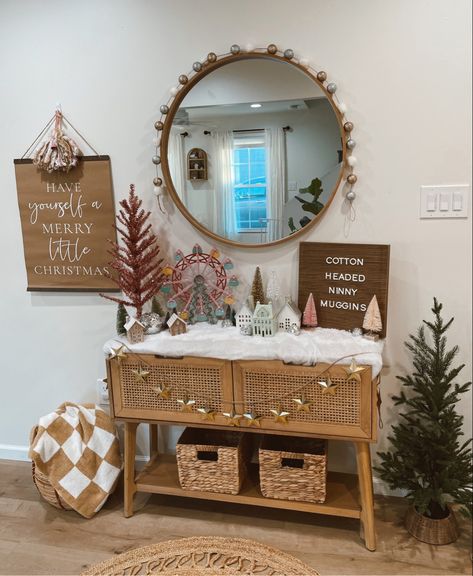 Boho Christmas Village, Entryway Mirror Ideas, Traditional Typography, Whimsy Christmas, Christmas Scandinavian, Target Decor, Anthropologie Christmas, Scandinavian Farmhouse, Christmas Entryway