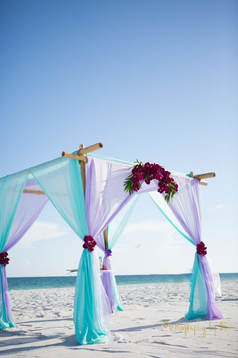 Purple Orchids, Lavender and Aqua-Blue Fabric Lavender Beach Wedding Ideas, Lavender And Turquoise Wedding, Purple Turquoise Wedding, Beach Wedding Purple, Affordable Destination Wedding, Wedding Color Schemes Spring, Wedding Mint, Purple And Gold Wedding, Dream Beach Wedding