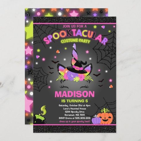 Halloween Birthday Party Invitations, Unicorn Halloween Costume, Halloween Unicorn, Halloween Birthday Invitations, Unicorn Birthday Invitations, Unicorn Halloween, Birthday Halloween Party, Halloween Party Invitations, Halloween Invitations