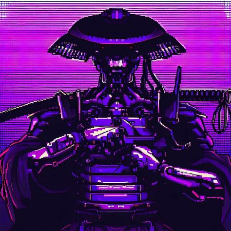 Purple samurai cyberpunk cyborg Pixel Art Purple, Purple Samurai, Urban Samurai, Samurai Armor, Titanfall, Purple Teal, Purple Aesthetic, Cyberpunk, Pixel Art