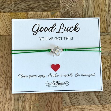 Exam Wishes, Good Luck Wishes, Lucky Charm Bracelet, Clover Charm, Student Gift, Wish Bracelets, Four Leaf, Leaf Clover, Four Leaf Clover