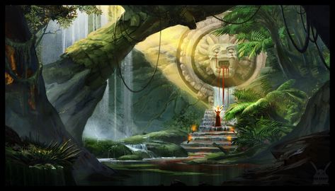 ArtStation - landscapes Age Of Mythology, Jungle Temple, Maya Art, Aztec Culture, Jungle Art, Medieval World, Fantasy Forest, Fantasy Places, Fantasy Art Landscapes