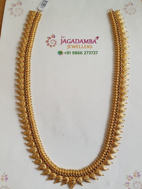 Jagadamba Jewellers, Long Chain Designs, Mango Mala, Mango Necklace, Gold Haram, Gold Bangle Set, Black Beaded Jewelry, Necklace Collection, Gold Bangle