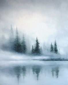 Foggy Lake, Long Painting, Painting Snow, Winter Watercolor, Client Appreciation, Winter Painting, Watercolor Landscape Paintings, Instagram Link, Winter Scenery