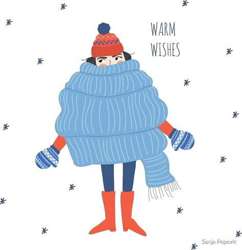 Winter Coat Illustration, Winter Holiday Illustration, Scarf Illustration Drawings, Winter Illustration Design, Winter Girl Illustration, Cute Winter Art, Christmas Girl Illustration, Cute Winter Illustration, Winter Illustration Art