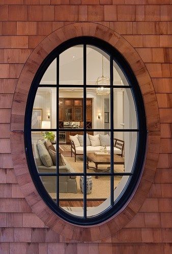 pretty oval window Modern Window Design, Modern Window Grill, Oval Window, Cedar Homes, Round Window, Window Grill Design, Window Grill, Traditional Exterior, Modern Windows