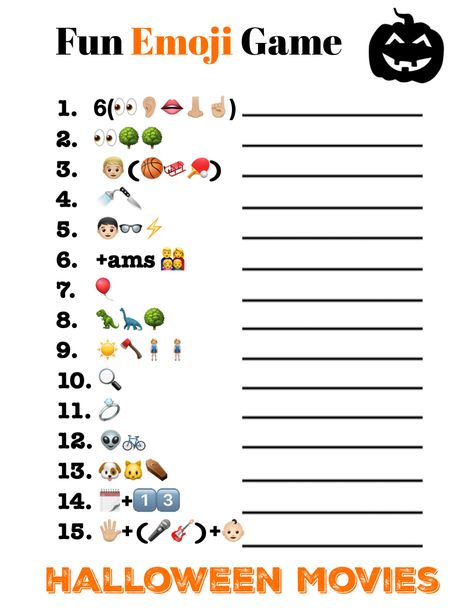 Printable Halloween Emoji Game Emoji Charades, Activities For High School Students, Activities For High School, Halloween Quiz, Halloween Emoji, Fun Halloween Party Games, Emoji Quiz, Emoji Game, Guess The Movie