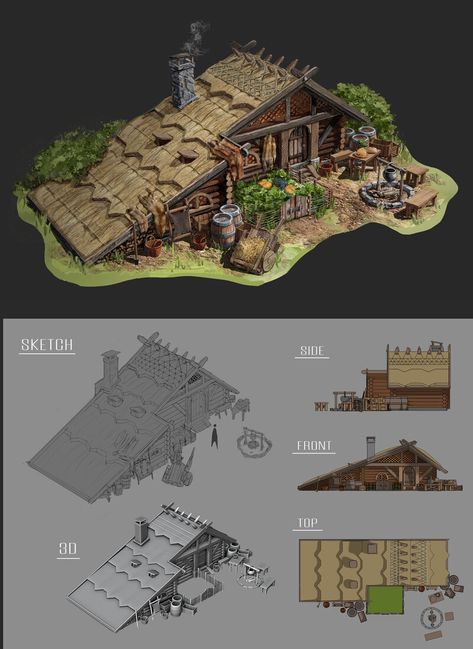 ArtStation - Viking_Architecture Viking Architecture, Viking Hall, Viking House, Viking Village, Planet Coaster, Minecraft Interior Design, Environment Painting, Tabletop Rpg Maps, House Floor Design