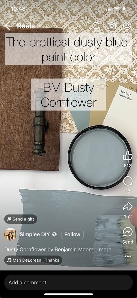 Bm Dusty Cornflower, French Moire Paint Color, Dusty Blue Cabinets, Dusty Cornflower Benjamin Moore, Dusty Blue Bathroom, Dusty Blue Nursery, Paint Color Inspiration, Favorite Paint Colors, Big Girl Rooms