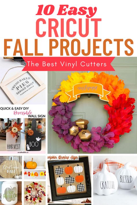 10 Easy Cricut Fall Projects Cricut Fall Wreath Ideas, Thanksgiving Cricut Paper Projects, Cricut Fall Garland, Fall Wreath Cricut, Fall Crafts With Cricut, Easy Fall Cricut Projects, Cricut Autumn Projects, Cricut Fall Crafts, Cricut Projects Fall