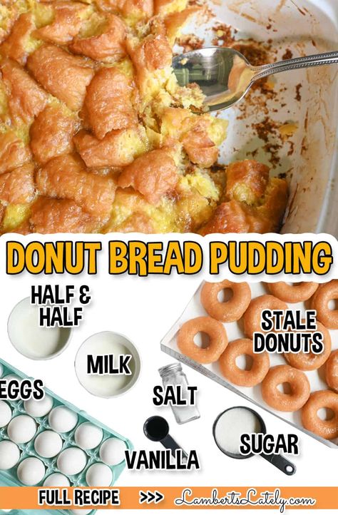 Doughnut Bread Pudding Recipe, Doughnuts Baked, Donut Bread Pudding, Donut Bread, Delicious Breakfast Casserole, Blueberry Donuts, Brunch Desserts, Bread Pudding Recipe, Breakfast Bake