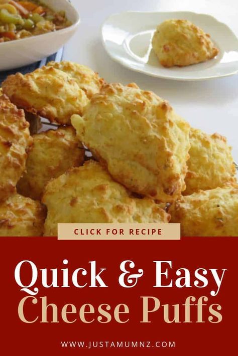 Super Quick & Easy Cheese Puffs - Just a Mum Cheese Puffs Recipe, Recipes Cheese, Healthy Bedtime Snacks, Scones Recipe Easy, Cheese Scones, Quick Dessert, Savory Muffins, Puff Recipe, Cheese Puffs