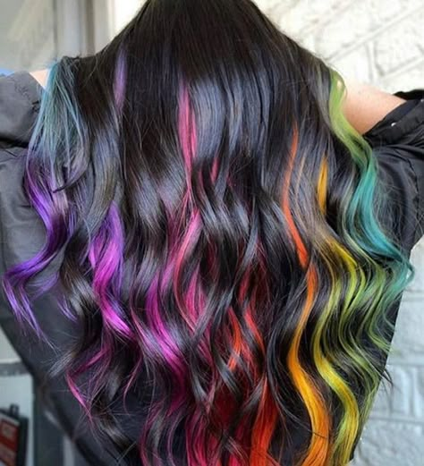 Peekaboo Hair Ideas, Color Block Hair, Pulp Riot Hair Color, Hair Color Underneath, Peekaboo Hair, Vivid Hair Color, Colored Hair, Hair Dye Colors, Hair Inspiration Color