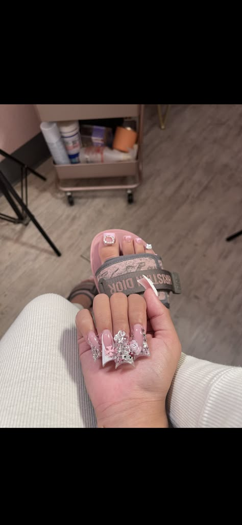 Duckies Nails, French Tip Duck Nails, Nails Sets, Acrylic Toes, Acrylic Toe Nails, Punk Nails, Duck Nails, French Tip Acrylic Nails, Girly Acrylic Nails