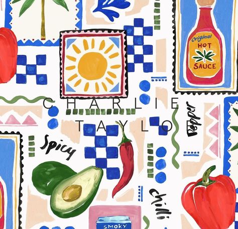 Food Illustration Design, Deco Paint, Conversational Prints, Fusion Design, Coord Set, Postcard Printing, Photo Wall Collage, Pattern Repeat, Mural Wall Art